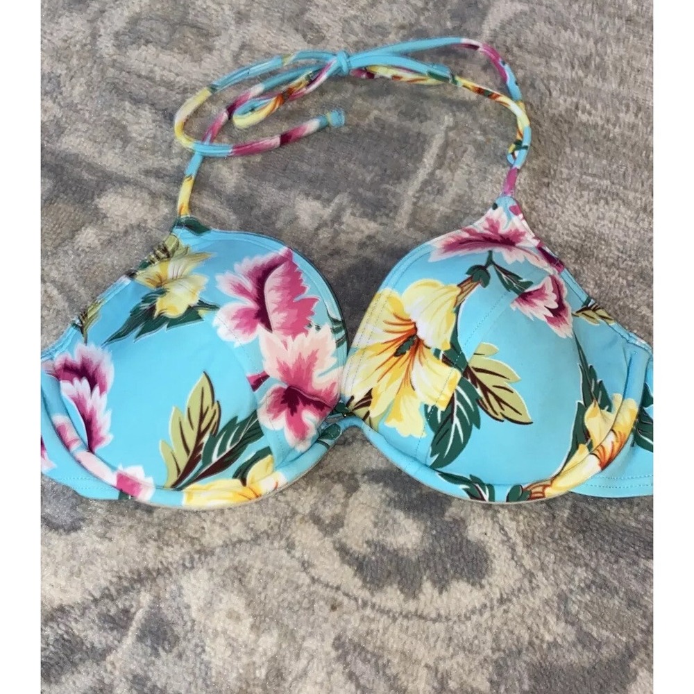 Victoria's Secret  Women's Sz 34C Blue Mult Floral‎ Underwire Bikini Top Swim